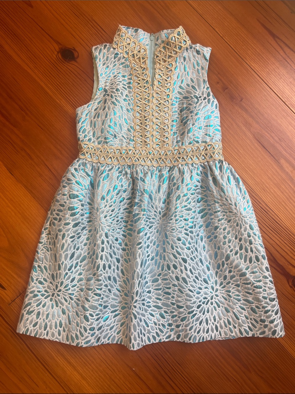 Lilly Pulitzer Aqua & Gold Brocade Party Dress